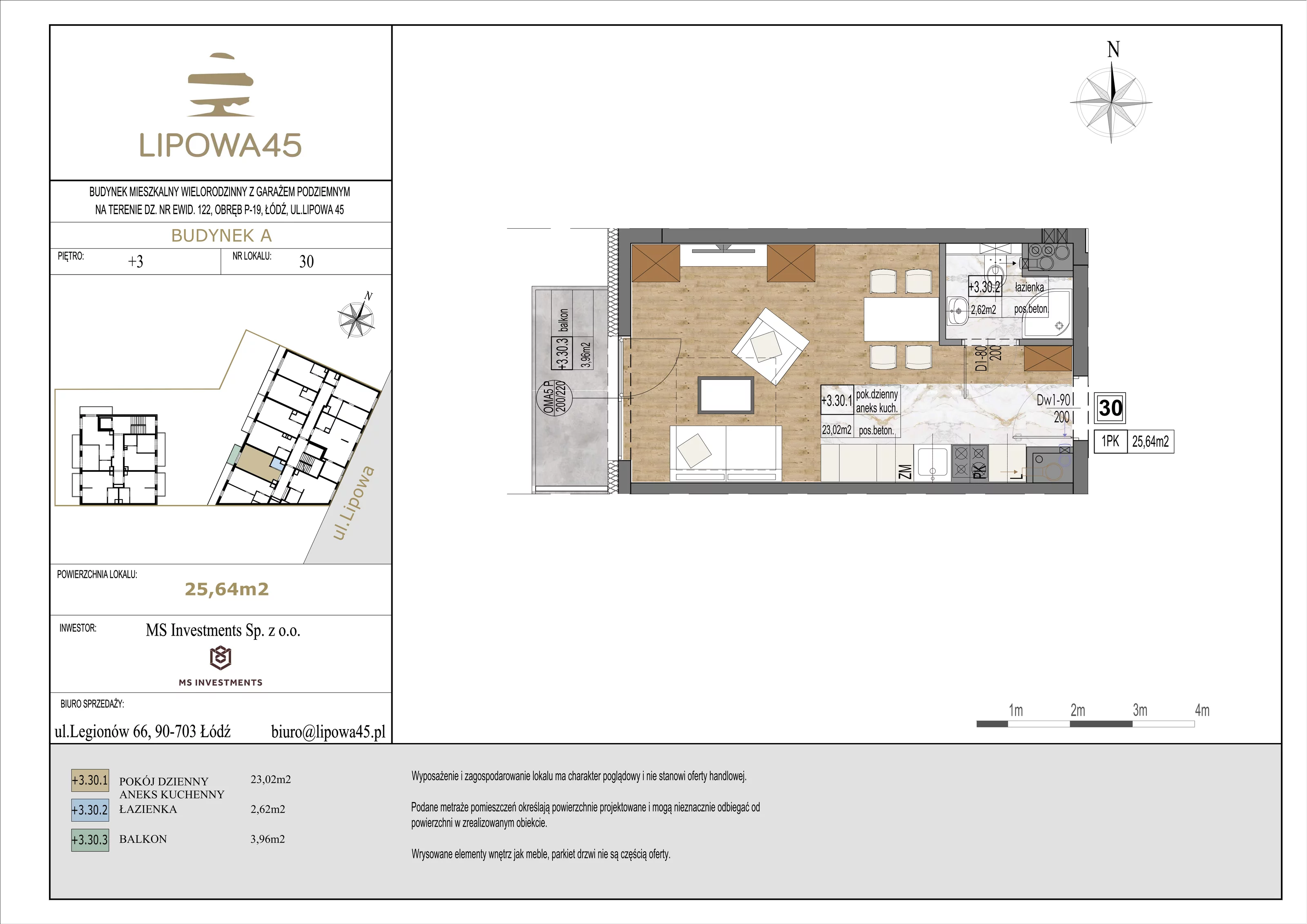 1 pokój, mieszkanie 25,64 m², piętro 3, oferta nr 30, Lipowa 45, Łódź, Polesie, ul. Lipowa 45